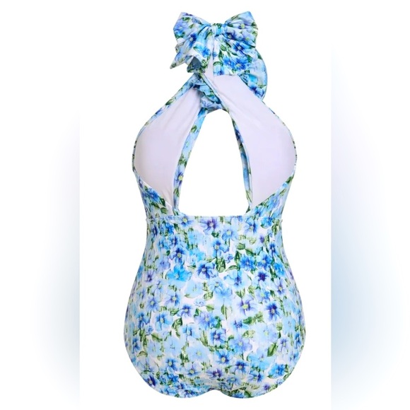 NWOT- Blue Floral One Piece Bathing Suit. - Picture 2 of 3